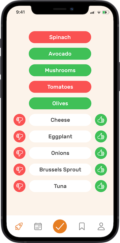 iPhone app screen preferences selection screen